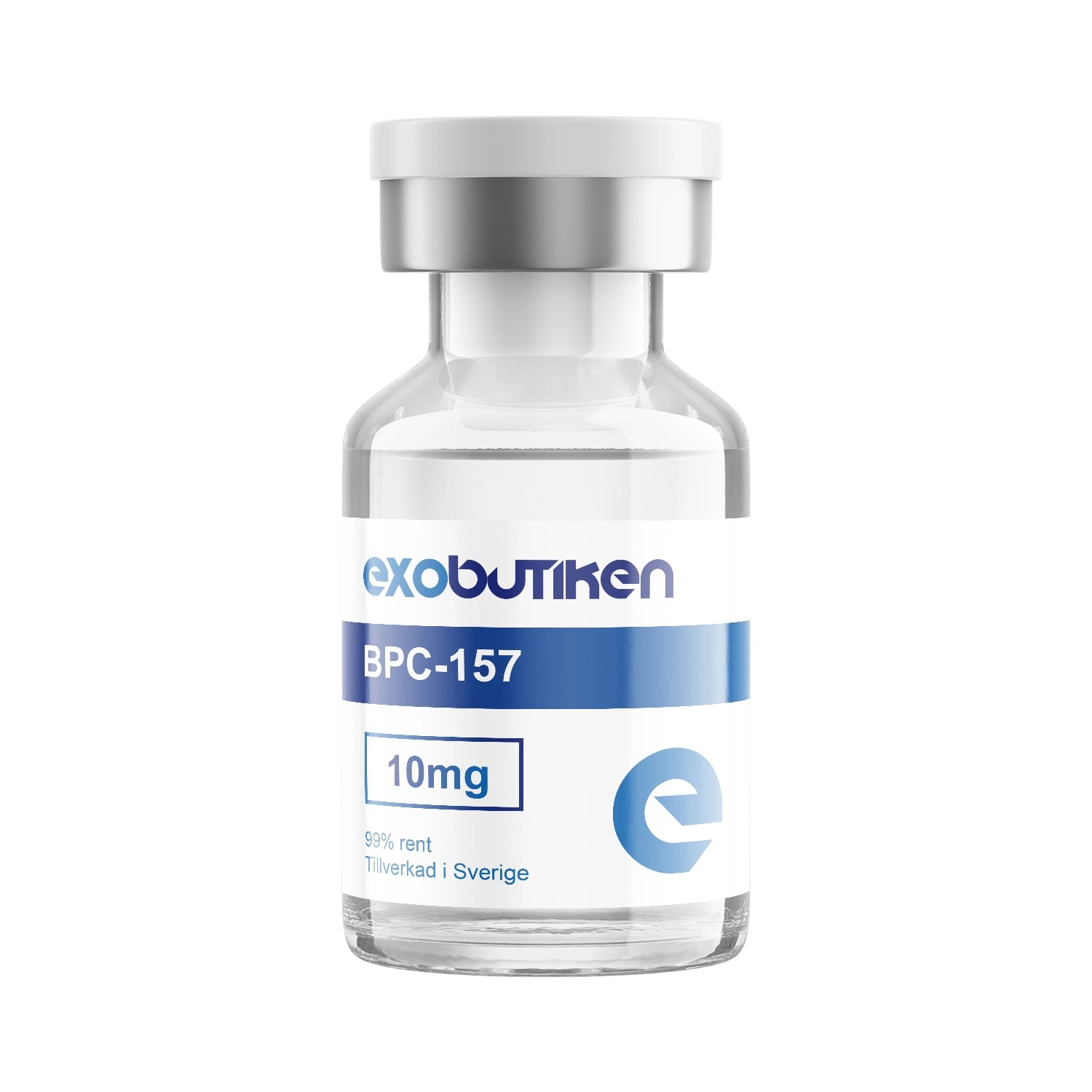 BPC-157 10mg 1 En flaska märkt 'exobutiken BPC-157 10mg' mot en transparent bakgrund, använd för neurogenesis och minnesförbättring.
