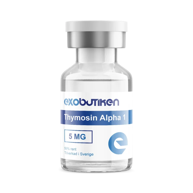 Flaska med Thymosin Alpha 1 peptid, 5 MG, från Exobutiken, Tillverkad i Sverige, för immunförsvar och HGH.
