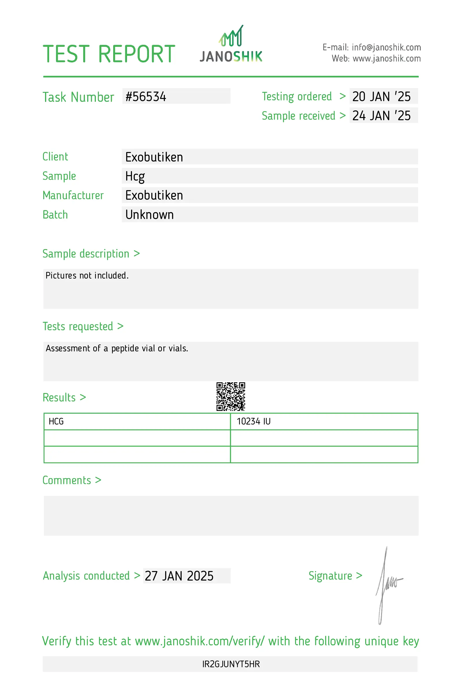 HCG 3 Laboratorieanalys av HCG-nivåer med resultat 10234 IU