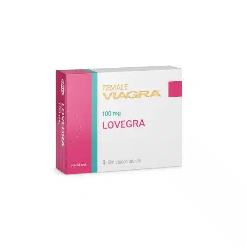 Lovegra 100mg för kvinnor 1 En ask med Lovegra 100mg, ett kosttillskott designat för att öka sexuell stimulans och njutning hos kvinnor.
